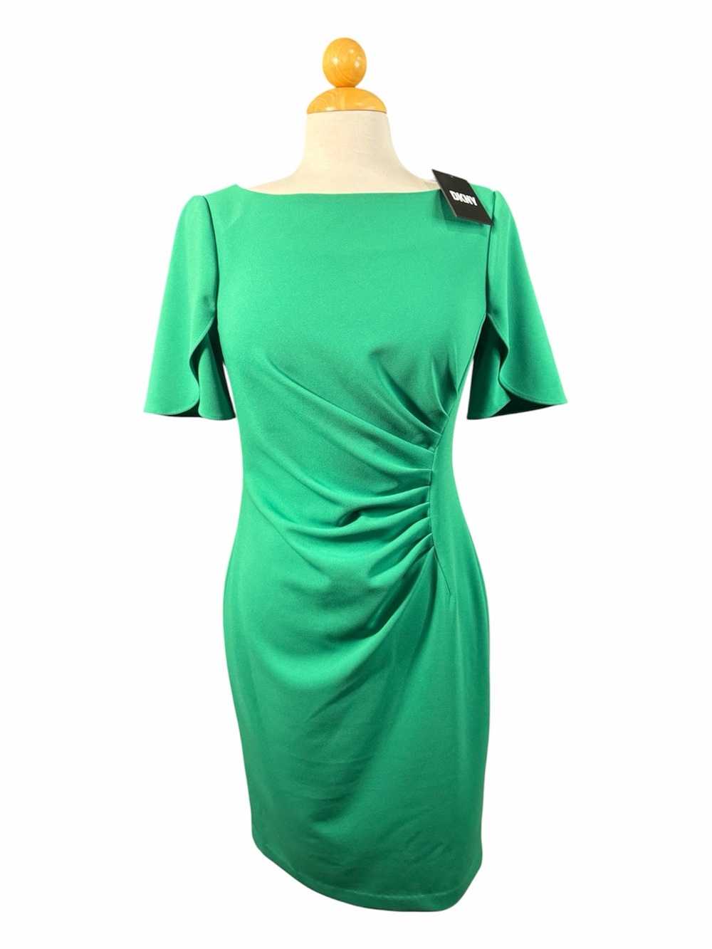 NWT DKNY Emerald Green Side-Ruched Sheath Dress